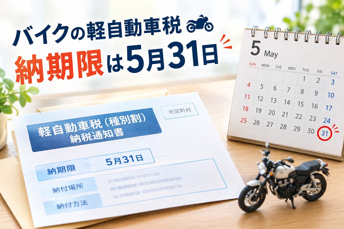 軽自動車税の納税通知書と5月31日のカレンダーを示すイメージ