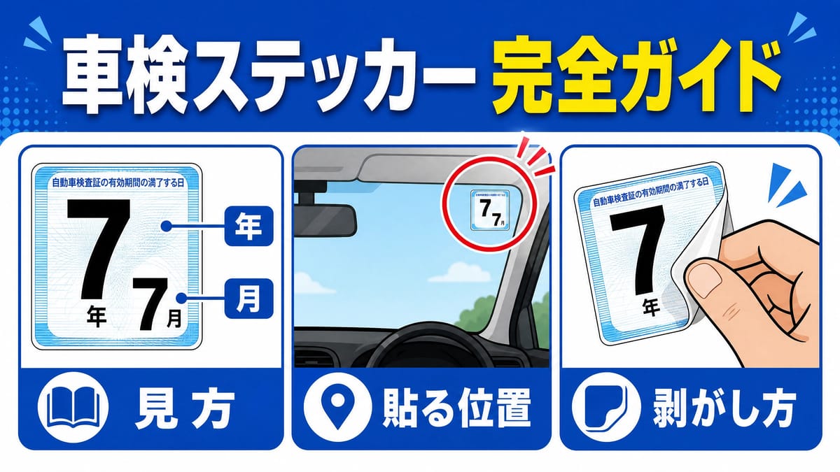 フロントガラス運転席側上部に貼付された検査標章（車検ステッカー）